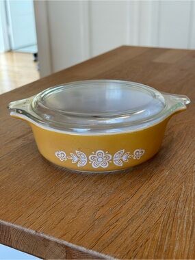 🦋 Vintage Pyrex Butterfly Gold 471 Cinderella Casserole 1Pt w/ Lid 470C
